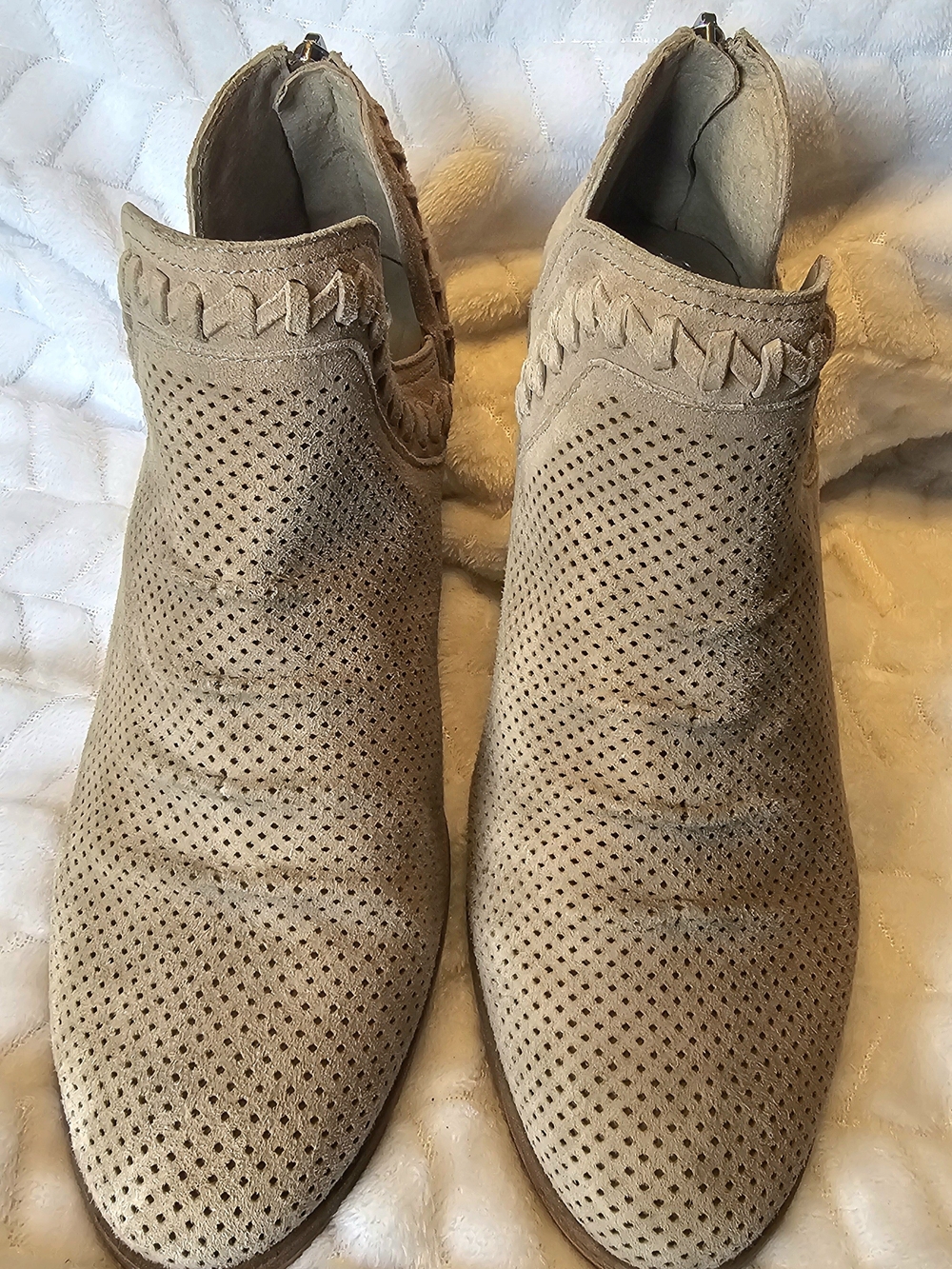 Vince Camuto Women's Perforated Suede Ankle Booties - Taupe